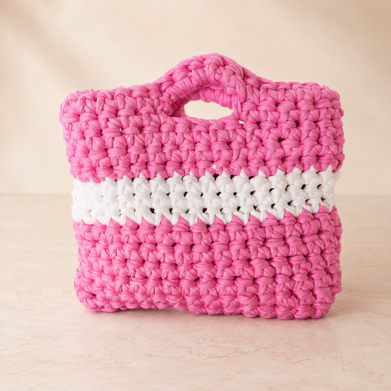 Gehaakte handtas roze & wit