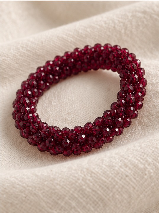 Facetkralen armband — Bordeauxrood — linnen