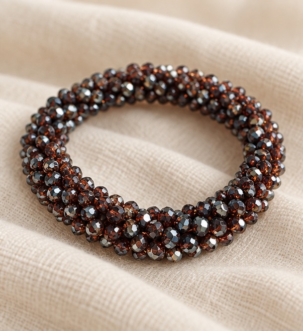 Facetkralen armband — Donkerbruin — linnen