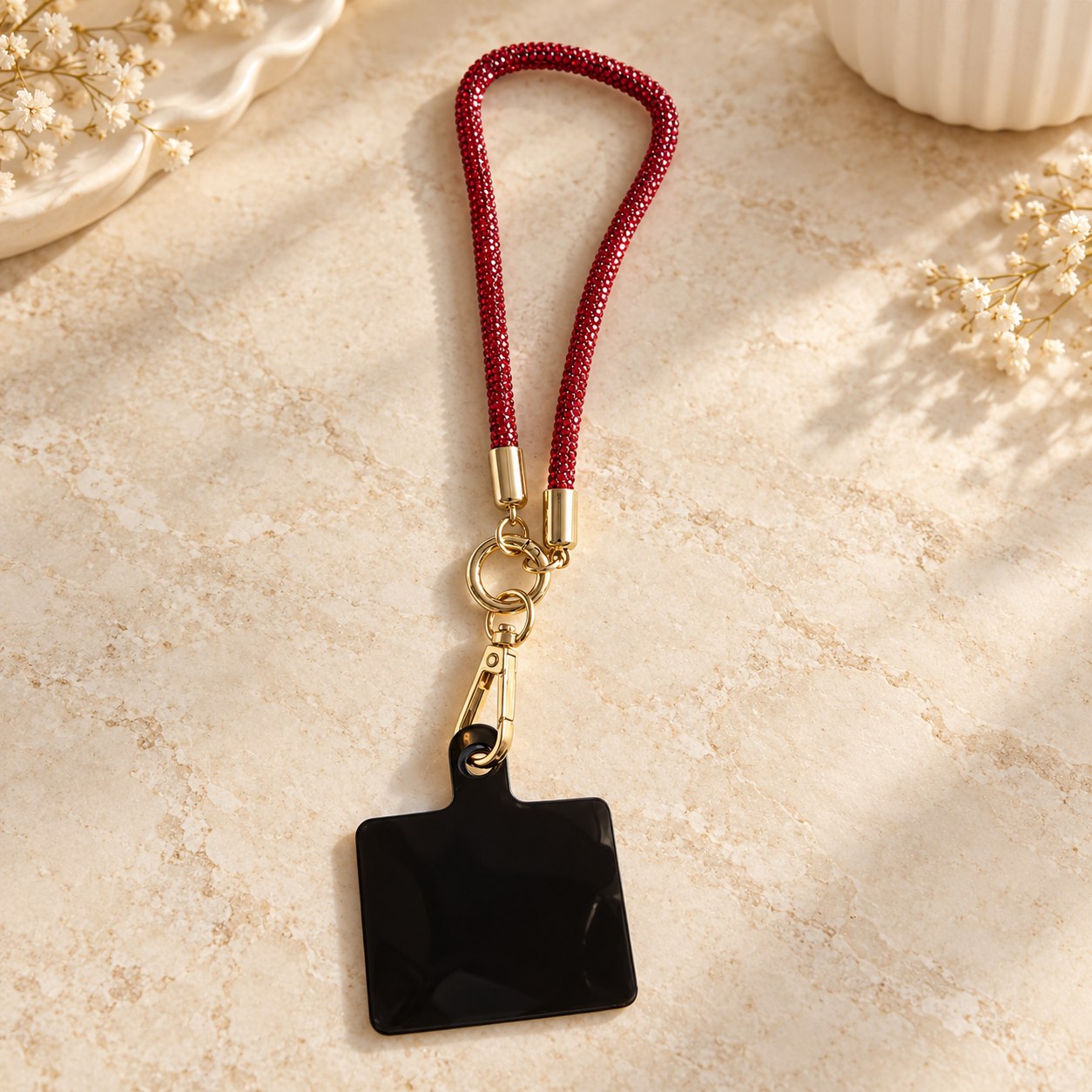 Strass-polskoord rood — 25 cm