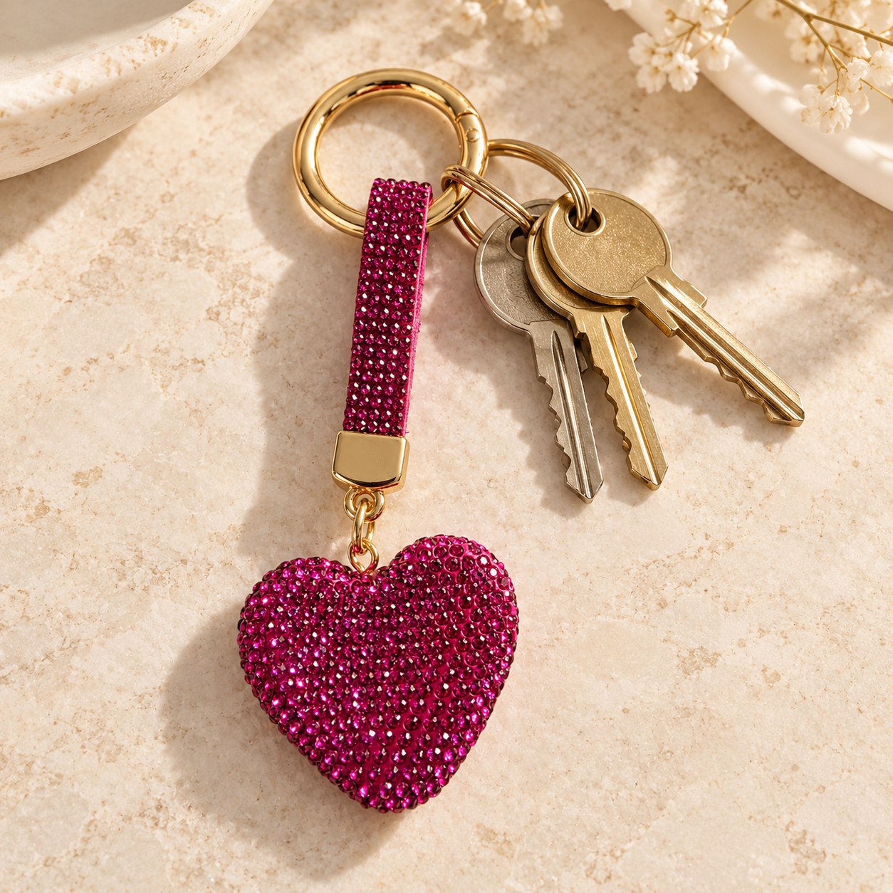 Strass-sleutelhanger Hart — fuchsia
