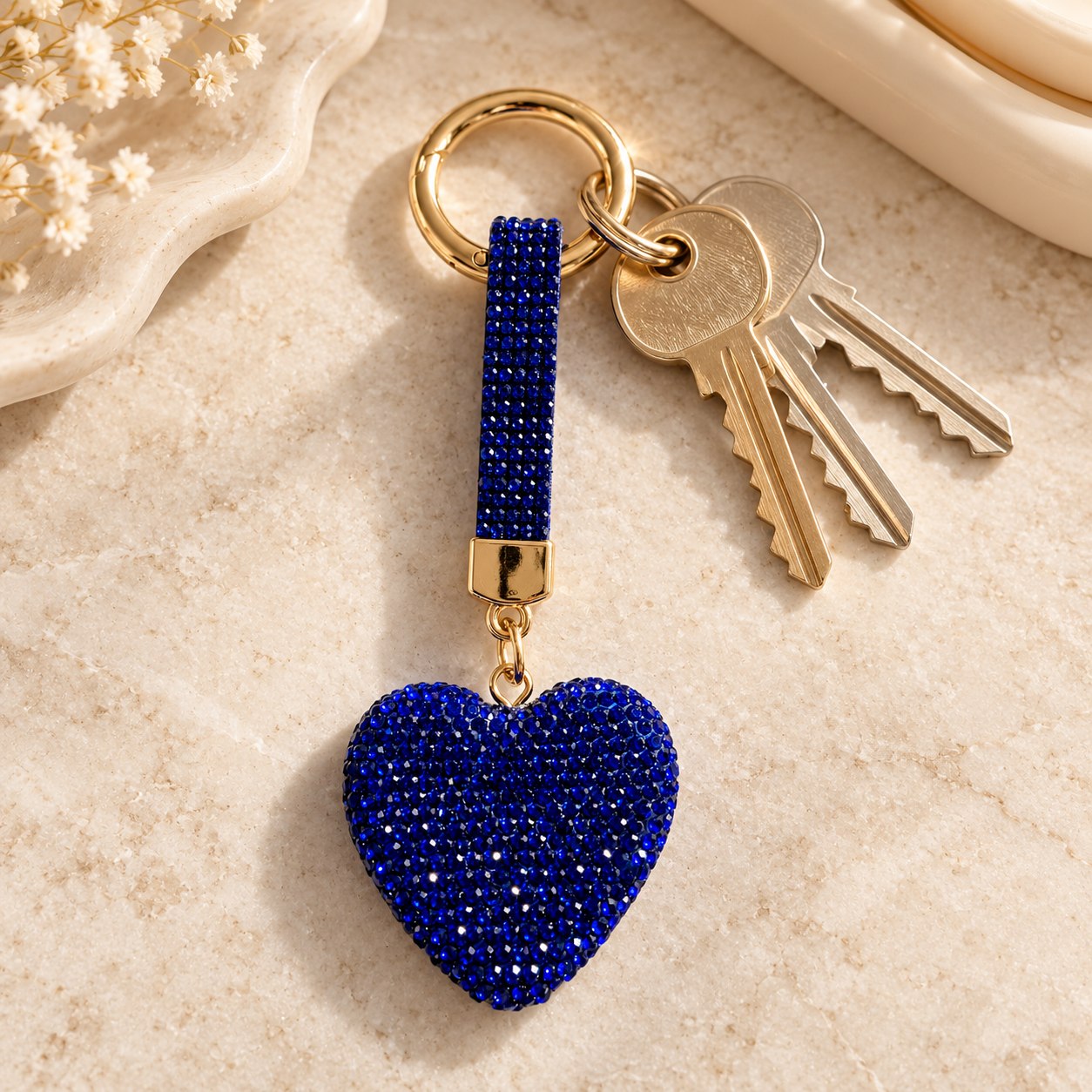 Strass-sleutelhanger Hart — koningsblauw