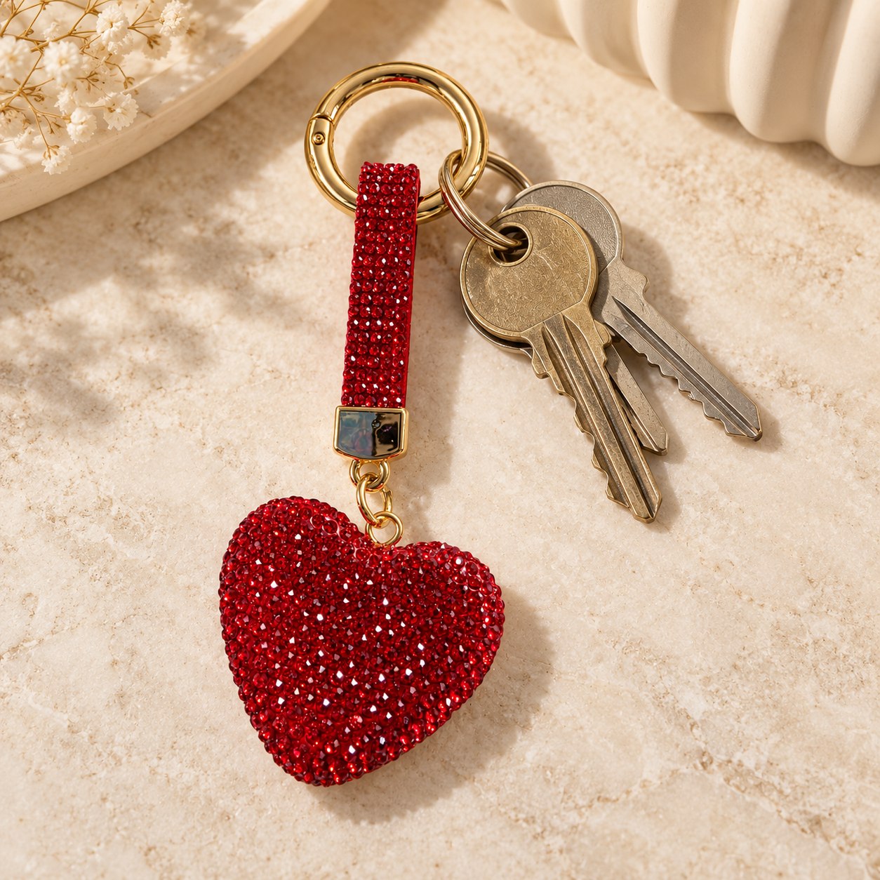Strass-sleutelhanger Hart — rood
