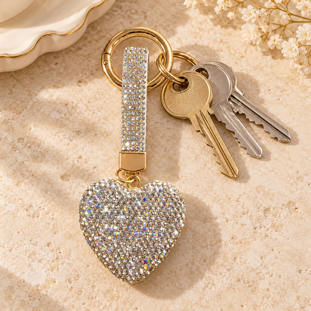 Strass-sleutelhanger Hart — zilverkleurig