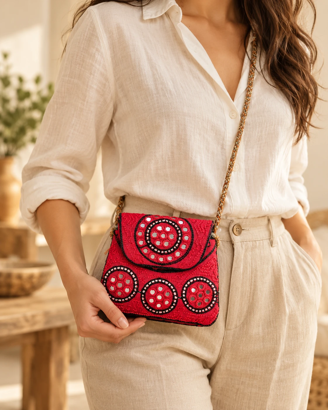 Spiegeltasje — Rood met cirkelmotief
