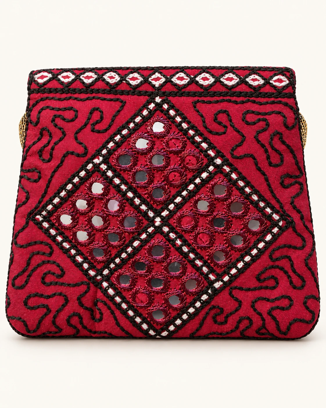 Spiegeltasje — Donkerrood met ruitmotief