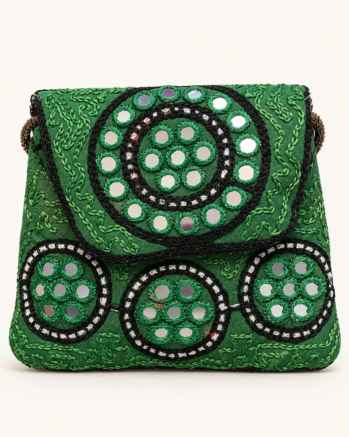 Spiegeltasje — Groen met cirkelmotief